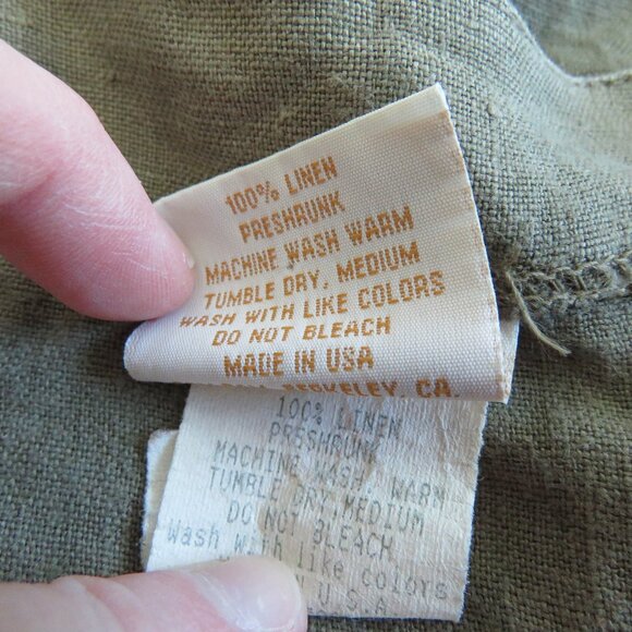 VINTAGE TOM TOM USA 100% Linen Cropped Blazer Jacket Khaki Green Lagenlook S - Picture 15 of 15